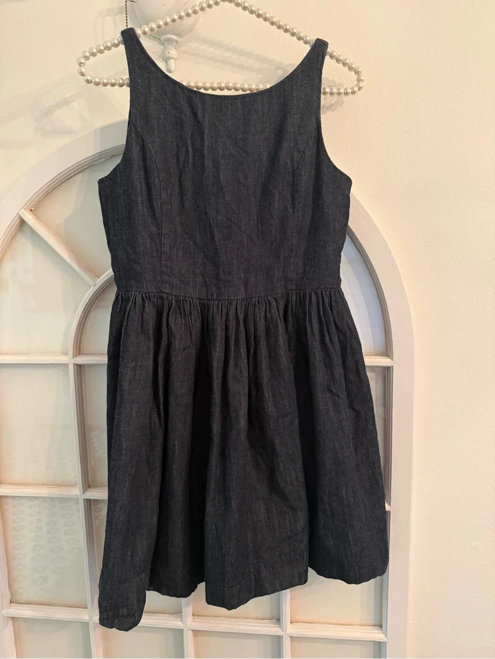 Ralph Lauren Girls Dark Wash Denim Chambray Button Back Skater Dress Size 14